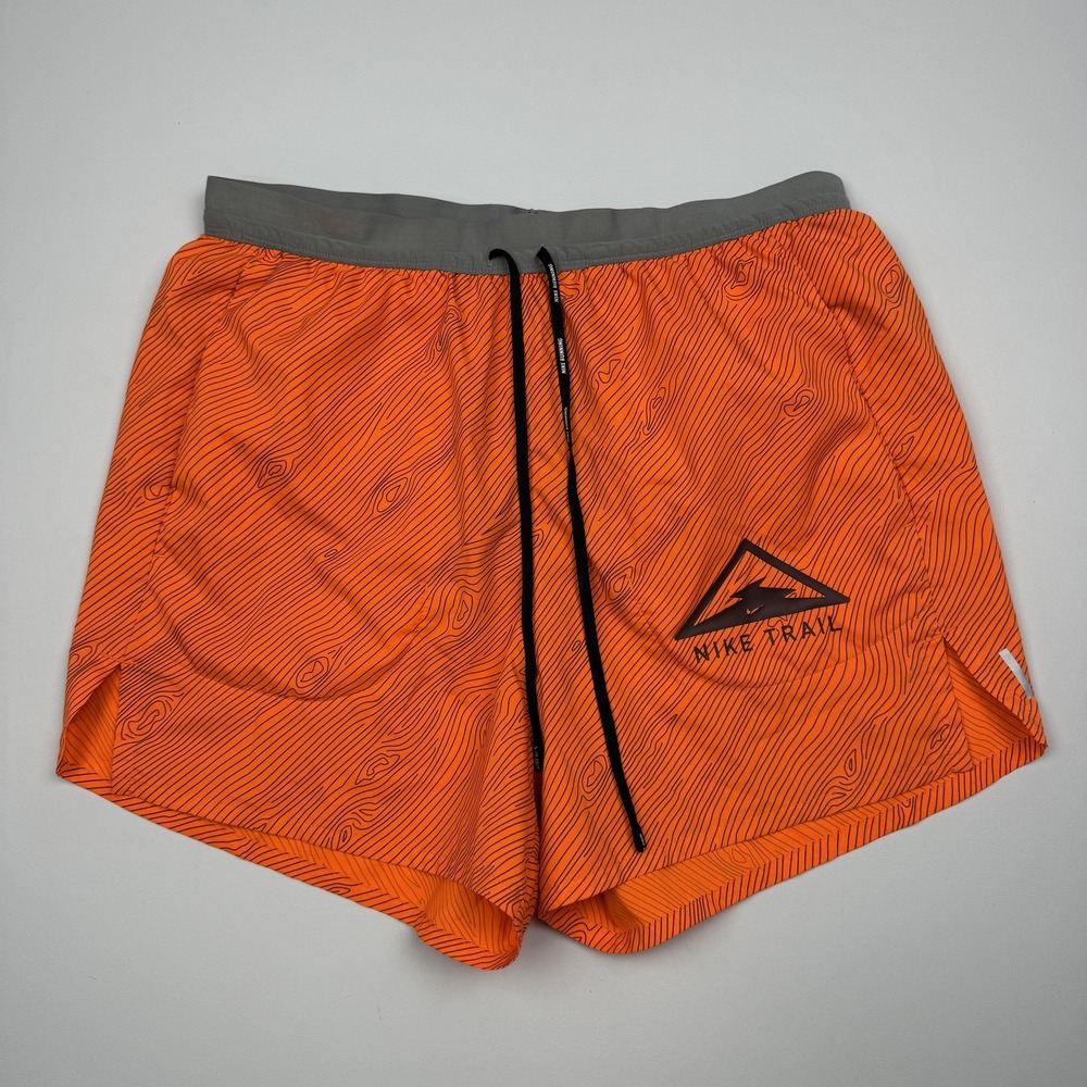 Nike Trail Dri-FIT Shorts Mens Medium Orange Geometric 5 Inseam Running Athletic